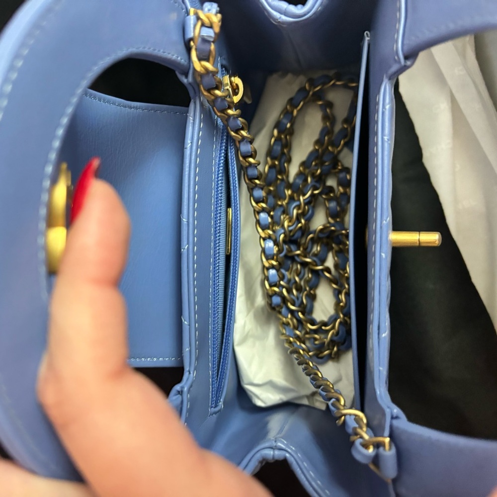 NWT Chanel Kelly Shopper Top Handle Aged Calfskin Blue (Box & Dust Bag) - Picture 6 of 11